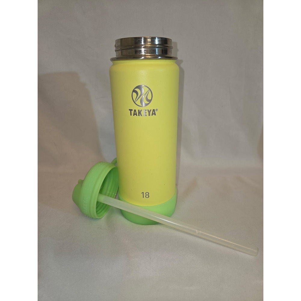 Takeya 18 oz Kids Glow In The Dark Water Bottle Yellow Green Straw Lid